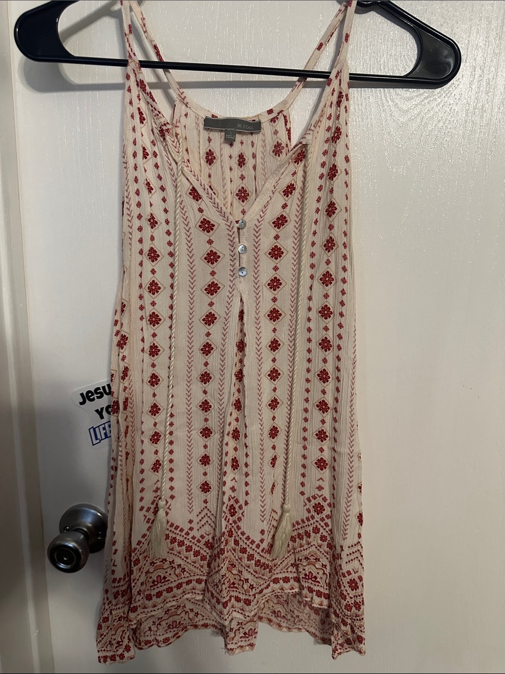 Boho Cream Tunic with Red Print